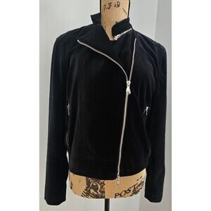 L'AGENCE Biker Jacket Devon Zip-Detailed Cotton-Blend Velvet Black. New SZ M/L